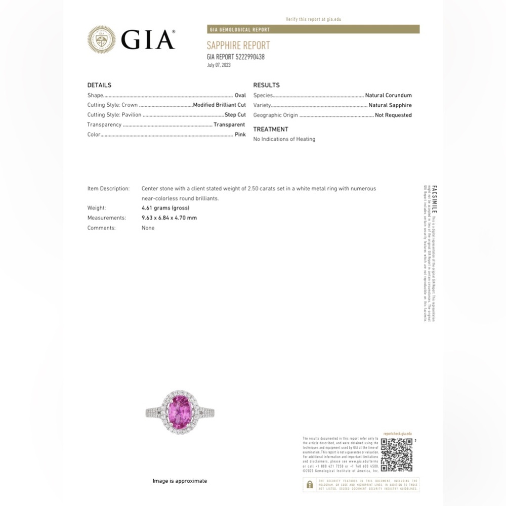 Natural pink sapphire 2.50 carat Diamond bezel ring - Picture 8 of 8